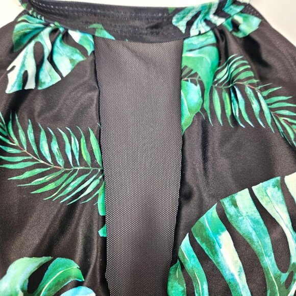 Tempt Me Womens Tropical Leaf High Neck One-Piece Swimsuit Mesh Detail Large - Picture 7 of 12